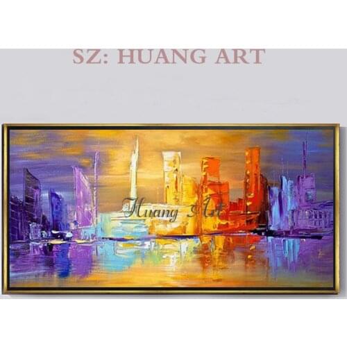 Fashion Colors Modern Abstract Hand-painted Abstract Cityscape Oil Painting on Canvas Rich Colors Abstract City Oil Painting