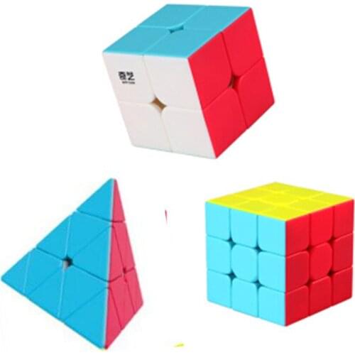 Qiyi Stickerless Speed Cube Bundle, Qidi S 2x2 Warrior W 3x3 Qiming Pyramid Magic Cube Puzzle Toys for Kids