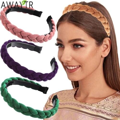 AWAYTR Braided Headbands Hair Hoop Bands Fashion Bezel Headdress For Women Elastic Hairbands Girls Solid Color Hair Accessories