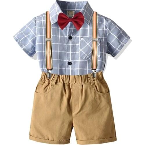 Baby Boy Clothes Toddler Infant Cotton Baby Clothes Summer Suit Fashion Plaid Shirt+Khaki Shorts Children Clothing Sets