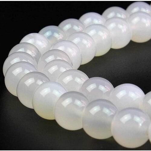 Wholesale Natural Stone White Agates Beads Gem Round Loose 15" Strand 4 6 8 10 12 14MM Beads For Jewelry Making DIY Bracelets