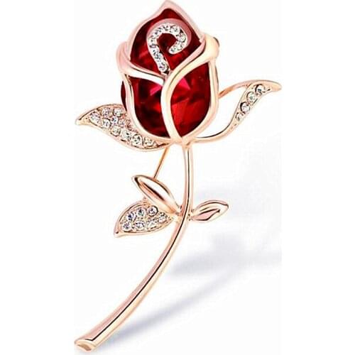 Luxury Gold Color Stunning Big Crystals Fancy Rose Women Clothes Jewelry Brooch Pin Delicate Women Hijab Pin Lapel Pin