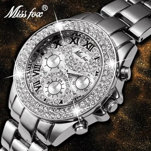 MISSFOX Luxury Ladies Watch Iced Out Watch with Quartz Movement Diamond Classic Romantic Analog Display Gold Wristwatch New 2020