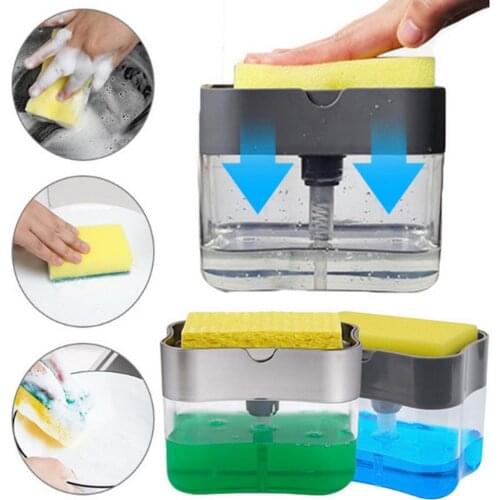 Manual Press Soap Organizer with Sponge Holder Cleaning Liquid Dispenser Container Kitchen Cleaner Tool Soap Pump Dispenser