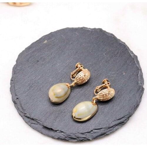 Cute Design Shell Clip Earring Drop Ear Clips For No Ear Holes Party Holiday Jewlery