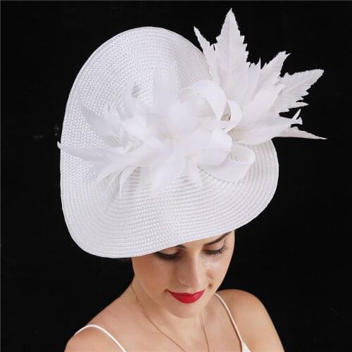 New Arrivals Big Brim Hat Women Fascinator Fancy Feather Flower Headwear Fancy Fashion Ladies Hair Accessories Cocktail Fedora