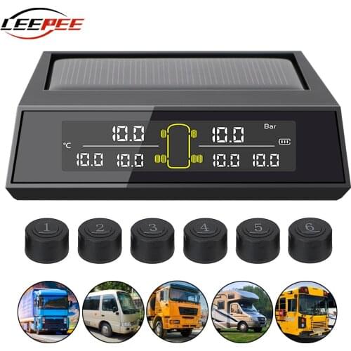 6 Tyre Sensor Solar TPMS Tire Pressure Monitoring System LCD Digital Display Wireless Truck Bus RV Oversize Vehicle Electronics