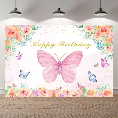 Thin Vinyl Children Girl Birthday Photo Spring Butterfly Flowers Backdrops Printed Professional Photographic Studio Background