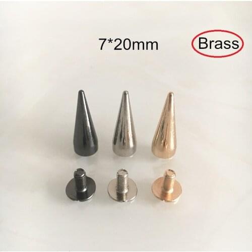 20 Set Brass Bullet Studs Rivet Spikes,7*20mm,Brass Screw Rivets,Gold,Silver,Gun Black Metal Rapid Rivet Studs,Leather Crafts