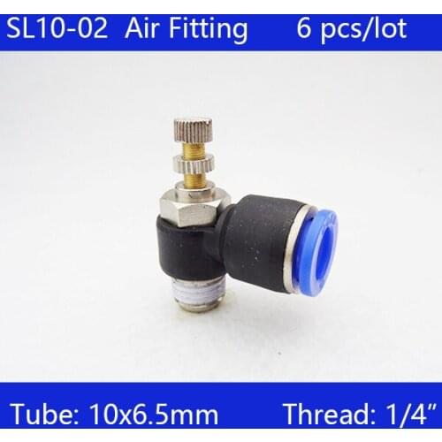 High quality 6Pcs SL10-02 10mm Push In to Connect Fitting 1/4" Thread Pneumatic Speed Controller
