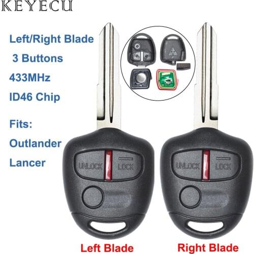 Keyecu Replacement Remote Key Fob 3 Buttons 433MHz ID46 for Mitsubishi Outlander 2008-2012 Lancer 2008-2013,Left/Right Blade