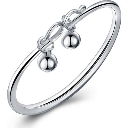 925 Sterling Silver Bangles for Women Simple Silver Ball Bracelet Bangles S925 Lady Fine Jewelry Party Waist Wears Open Size