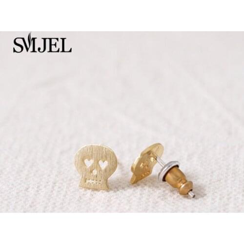 SMJEL 10 PCS-S002 Fashion Wholesale Heart Eyed Gothic Evil Skull Studs Earrings for Women boucle d'oreille femme 2017