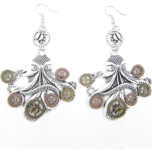 Interesting Octopus Gear Claws Women`s Steampunk Drop Earrings
