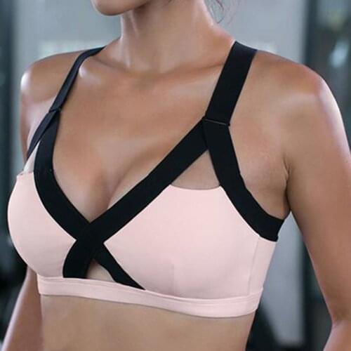 Women Bra Solid Color Sports Bras Front Cross Side Lace Bandage Lingerie Lady Fitness Gym Running Underwear soutien gorge femme