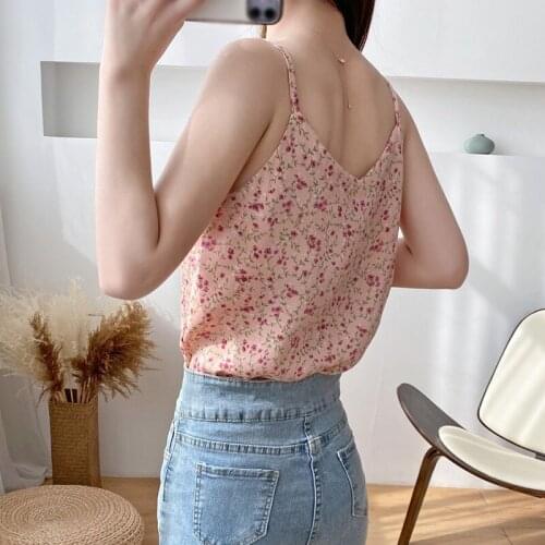 DAXIN Womens Floral Print V Neck Vest Summer 2021 Fresh Chiffon Sleeveless Camisole Tank Tops