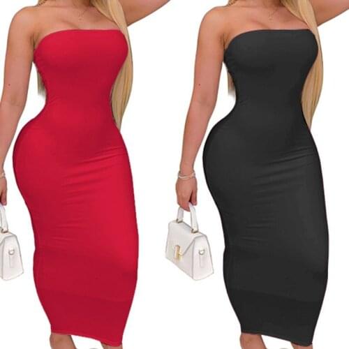 Womens Sexy Strapless Bodycon Maxi Long Tube Dress Solid Color Clubwear S-3XL D08E