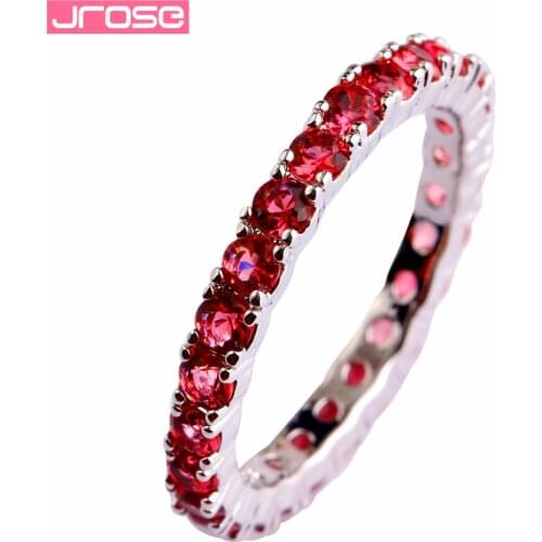 JROSE Wholesale Fashion Round Cut Hot Sale Red Silver Ring Size 6 7 8 9 10 11 12 13 Women Beauty Jewelry Pretty Wedding Jewelry