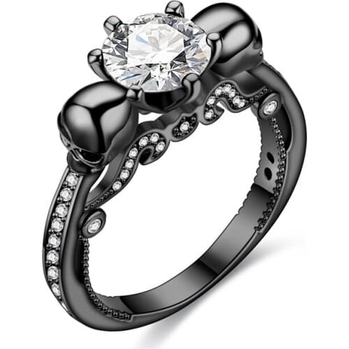 Skull Ring Black Zircon Womens Ring Punk Jewelry