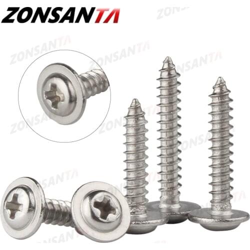 ZONSANTA 50pcs M1.4 M1.7 M2 M2.3 M2.6 M3 M4 Cross Round Head with Washer Self Tapping Screw 304 Stainless Steel Wood Screws