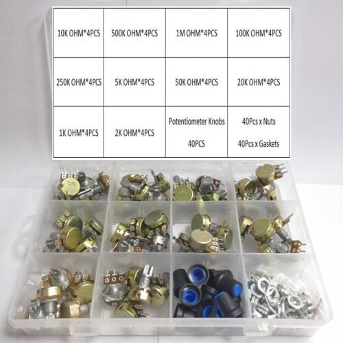 160Pcs/box WH148 20MM Single Potentiometer Kit B1K/2K/5K/10K/20K/50K/100K/500K/1M With knobs Single Set Shaft Nuts