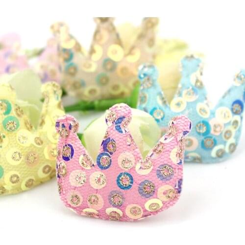 35PCS 3.5*3.5cm Glitters Sequins Crown Padded Appliques For Babys hairpin crafts Decoration DIY headwear Accessories wholesale