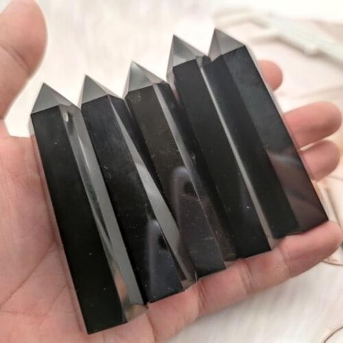 5PC Natural Rock Obsidian Hexagonal Column Crystal Point Mineral Ornament Healing Wand Home Decor DIY Gift Decoration