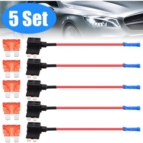 5pcs Car Fuse Box 12V/24V Holder Insurance ATO Adapter ATC Tap Standard Blade Micro Add-a-Circuit Adapter Fuse Set Accessories
