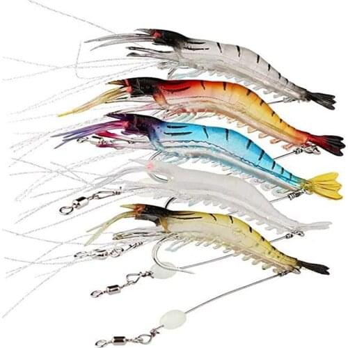 7/5/3/1pcs Luminous Shrimp Silicon Soft Artificial Bait With Hooks 9cm Fishing Lure Fish Bait Rigs Fishing Tackle Shrimp Baits