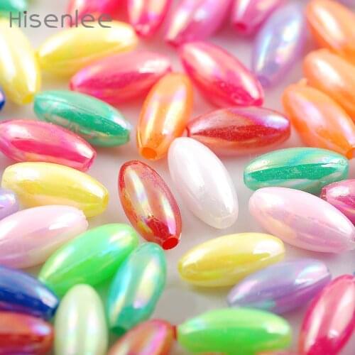 Hisenlee 6x12MM Acrylic Rice Shape Lovely AB Color High Gloss Beads 12 Colors To Choose From DIY Jewelry Art Loose Bead