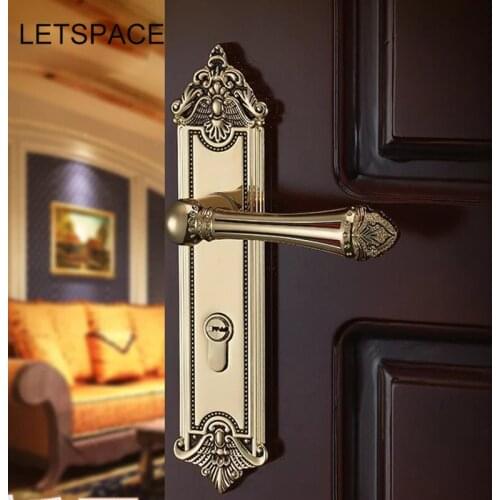 Free shipping Hardware indoor wooden door lock Mechanical double tongue lock Split bedroom bronze handle lock Golden carved lock