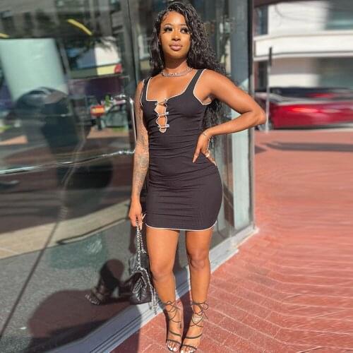 Brooch Patchwork Streetwear Skinny Short Dress Women Cleavage Sleeveless Party Club Dresses Summer Female Sportswear Vestidos