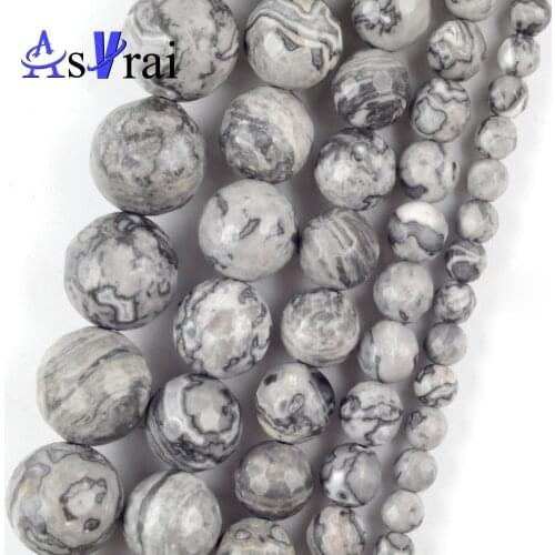 Natural Stone Faceted Map Jaspers Spacer Loose Round Beads For Jewelry Making 4/6/8/10/12mm Diy Bracelets Accessories 15"