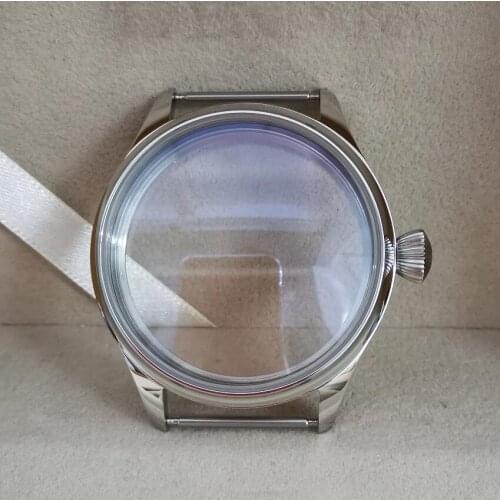 Pilot style 44mm 316L Stainless steel watch case Diamond shaped crown Mineral glass or sapphire crystal For eta6497 6498 ST3600