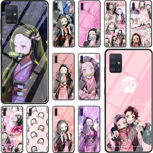 Phone Case for Samsung Galaxy A51 A71 A50 A21s A31 A70 A10 A41 A30 A40 A11 A91 Tempered Glass Cover Demon Slayer Nezuko Anime