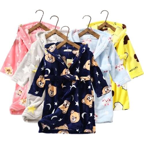 Baby clothes flannel pajamas nightgown 2-12 years old autumn and winter childrens bathrobe cartoon pajamas cute home service