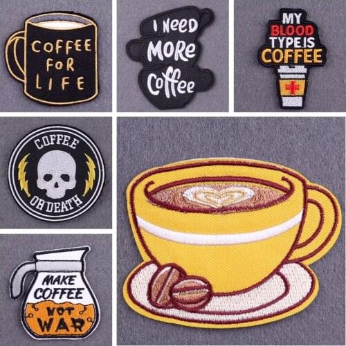 Coffee Drinks Iron On Patches For Kids Clothes Appliques Cake Embroidered Patches For Clothing Stripes ​Food Badges On Backpack