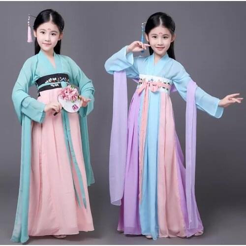 XinHuaEase Childrens Ancient Chinese Style Outfit Traditional Dress for Kids Fairy Girls Improved Ru Skirt Dance Performance