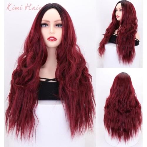 Kimi Hair Long Synthetic Wavy Wigs Red Grey Blonde Wig for Black Women African American Middle Part Cosplay Wigs