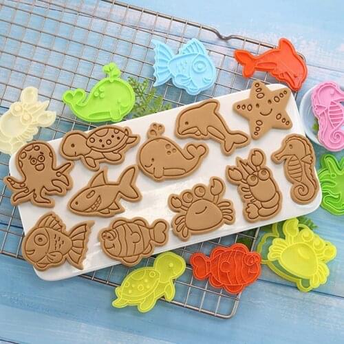 Mold For Baking Marine Seahorse Octopus Cartoon Biscuit Mold Household Cookie Baking 3d Stereo Diy Fondant Cookie Cutting Tools