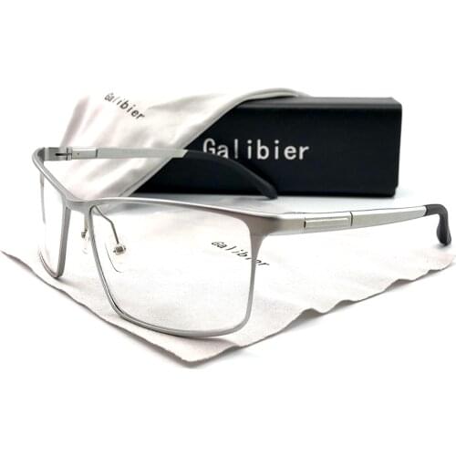 GALIBIER Glasses Prescription Men Big Square Aluminum-Magnesium Frame Glasses Anti Dust Men Glasses Spring Hinge Matte