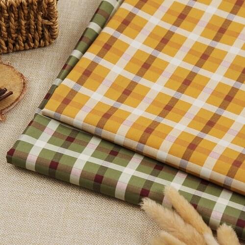 100X142cm Cotton Printed Poplin Fabric Vintage Plaid Check Yellow For Shirt Lining Dress DIY Needlework Garment Materials Tissu