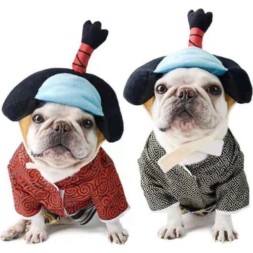 Dog Kimono For Dog Cosplay Cat Pet Fantasy Japanese Clothing Samurai Kimono For Shiba Inu Corgi Tux Funny Puppy Costume with Hat