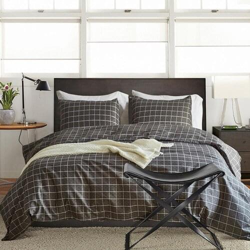 Plaid bedding set black bed linens simple bed sheet set Queen King Size
