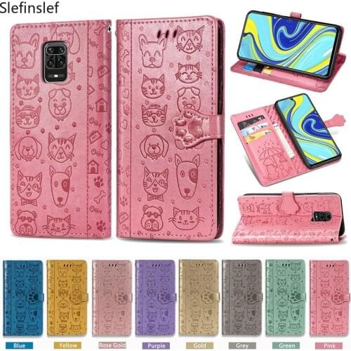 Cute Cat Dog Print Leather Case For Xiaomi Mi Redmi Note 9 9S Pro Max 10 K30 7 8 8T Lite Cover Stand Flip Coque Note8 Note8T Pro