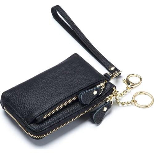 Mini Coin Purse Fashion Genuine Leather Zipper Lichee Pattern Multi Function Solid Color Unisex Clutch Bag Portable Wallet 2021