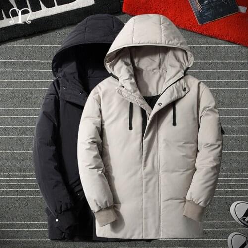 Winter Warm Men Jackets Thick Casual Winter Zipper Hooded White Duck Parkas Mens Coats Fashion Solid Windbreakers Outdoor Homme