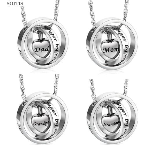 SOITIS Four Style Custom Engraved Name Double Annulation Decorative Peach Heart Shape Fillabled Cremation Ashes Pendant Necklace