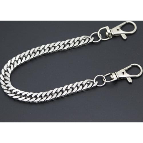 Flat Necklace Metal Wallet Chain Leash Pant Jean Keychain Ring Clip Mens Hip Hop Flat Stainless Steel Jewelry