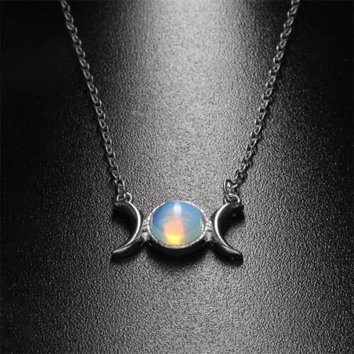Triple Moon Goddess Real Opalite - Wicca Necklace Opalite - Triple moon Goddess - Moon Goddess - Pagan triple moon goddess Gift